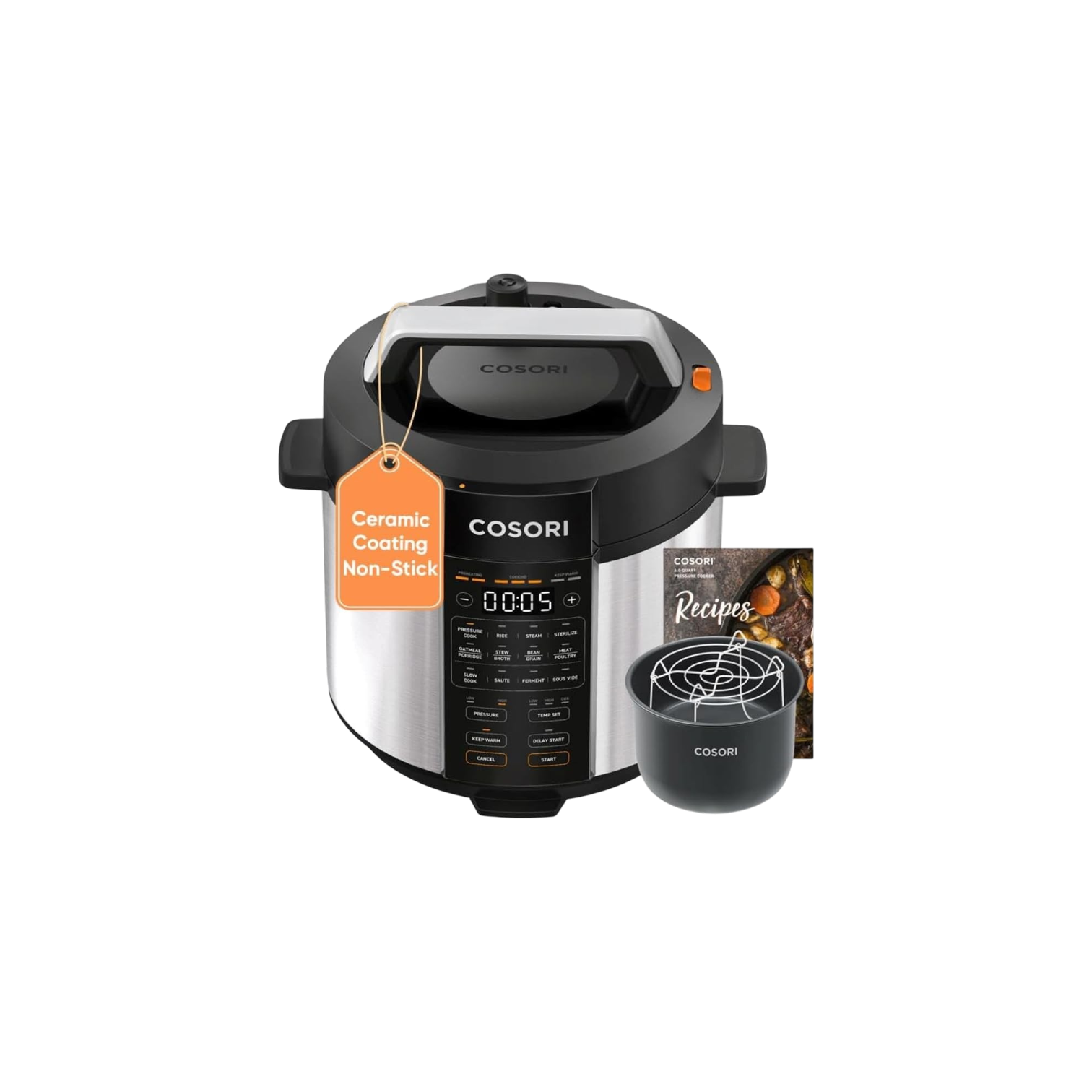 Cosori Pressure Cooker 6QT, Stainless Steel, 9-in-1 Multi Cooker